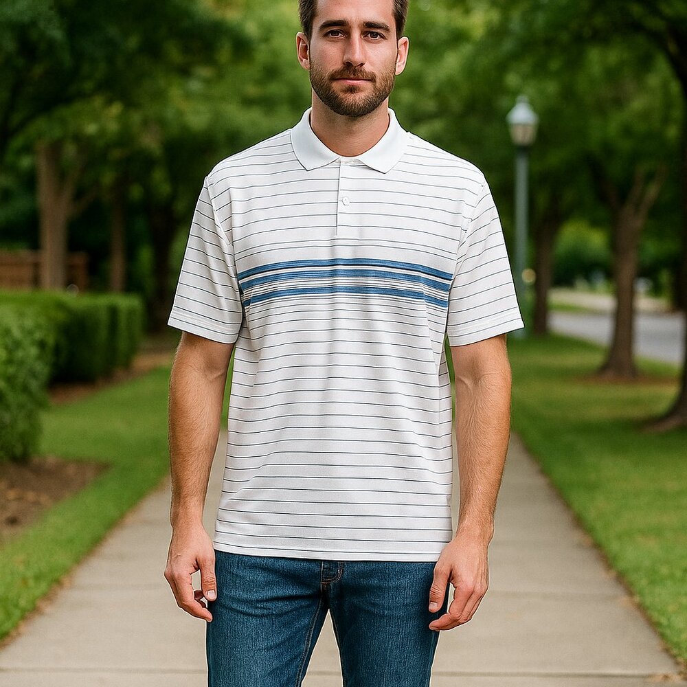 IZOD Fresh Men L Band Collar Short Sleeve Athletic Golf Preppy Pullover‎ Shirt